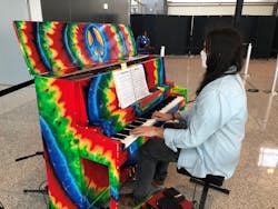 Zack Morgan, local keyboardist, plays at the Barbara Jordan Terminal as part of the new AUS Live &amp; Instrumental Music program.