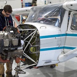 Student At Fanshawe College&rsquo;s Norton Wolf School Of Aviation Technology Inspects An Aircraft