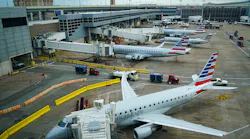 American Eagle planes parked at their gates at Dallas Fort Worth International Airport.