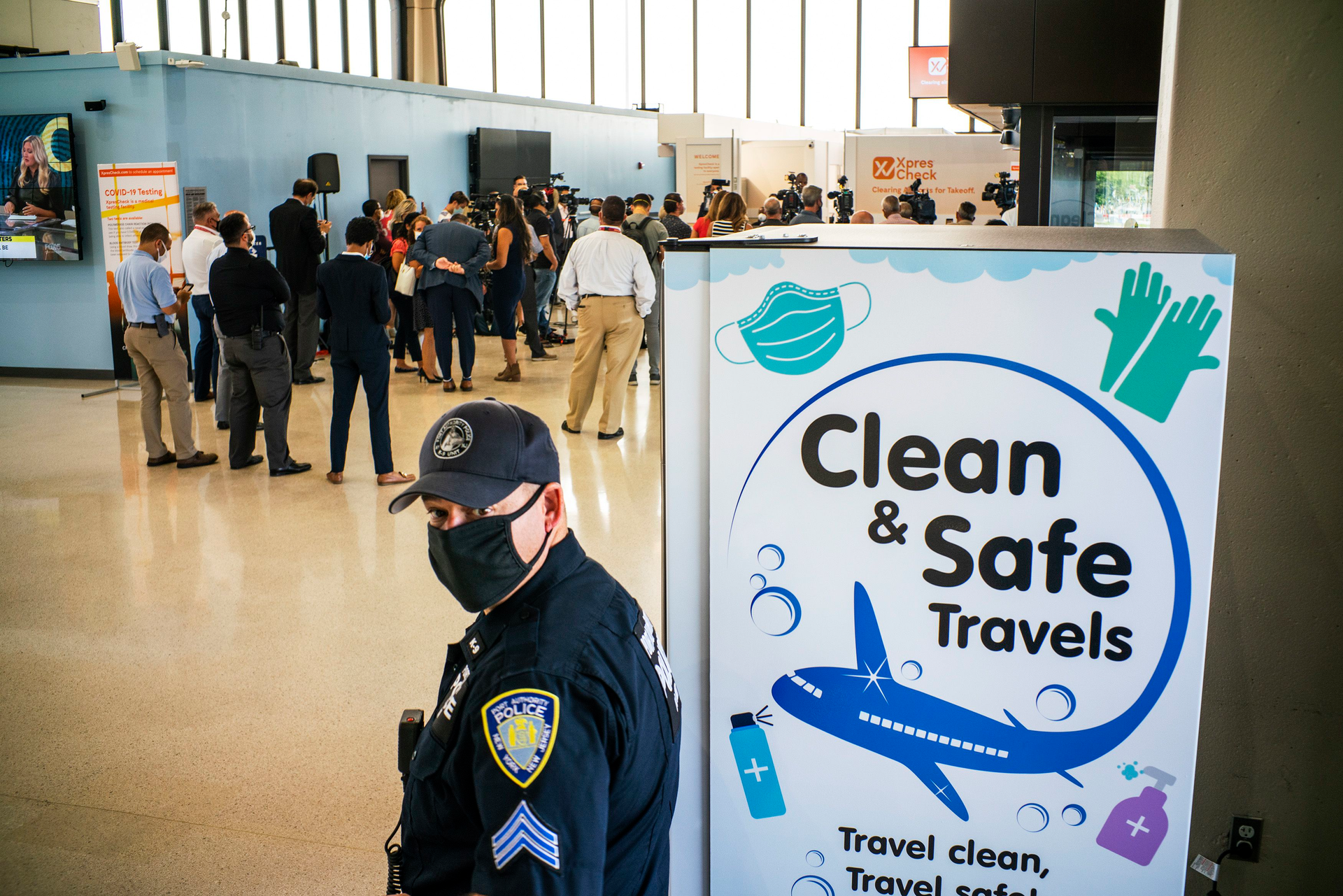 A Port Authority police officer at Newark Airport's Terminal B.