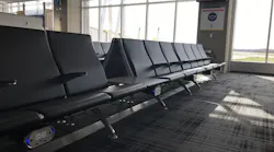 Lots of seating and plenty of plugs in the new gate are of the Akron-Canton Airport.