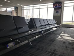 Lots of seating and plenty of plugs in the new gate are of the Akron-Canton Airport. Lots of seating and plenty of plugs in the new gate are of the Akron-Canton Airport.