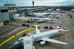 American Eagle planes parked at their gates at Dallas Fort Worth International Airport. American Eagle planes parked at their gates at Dallas Fort Worth International Airport.