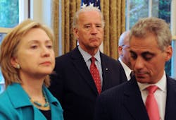 Former Secretary of Transportation Ray LaHood, who served as secretary from 2009 to 2013, said endorses Rahm Emanuel for the position he once held. In this file photo, former US Vice President Joe Biden (C), former US Secretary of State Hillary Clinton (L) and former White House Chief of Staff Rahm Emanuel (R) stand in the Oval Office of the White House while US President Barack Obama (not pictured) meets with President of Palestine Mahmoud Abbas (not pictured) May 28, 2009 in Washington DC. Former Secretary of Transportation Ray LaHood, who served as secretary from 2009 to 2013, said endorses Rahm Emanuel for the position he once held. In this file photo, former US Vice President Joe Biden (C), former US Secretary of State Hillary Clinton (L) and former White House Chief of Staff Rahm Emanuel (R) stand in the Oval Office of the White House while US President Barack Obama (not pictured) meets with President of Palestine Mahmoud Abbas (not pictured) May 28, 2009 in Washington DC.