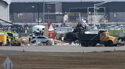 Emergency crews respond to a WWII B-17 bomber crash that happened just before 10 a.m. at Bradley International Airport Wednesday, Oct. 2, 2019, in Windsor Locks.