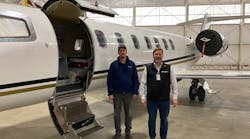 David Fox (right) and Nick Fraser at the Fox Flight hangar.