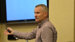 Keith Clark, quality control and technical support rep, Phillips 66 Aviation, lectures during a training session. Keith Clark, quality control and technical support rep, Phillips 66 Aviation, lectures during a training session.