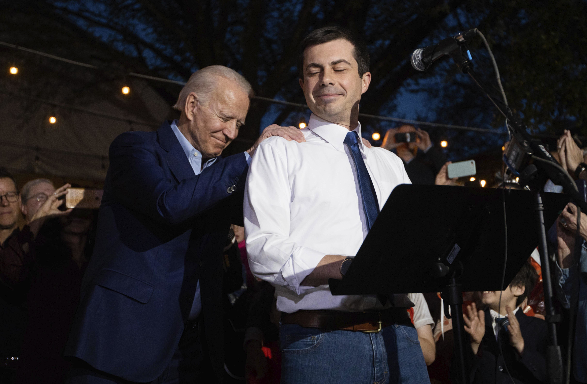 Former Democratic presidential primary candidate Pete Buttigieg endorses Joe Biden, during an event at the Chicken Scratch restaurant the night before Super Tuesday primary voting, on Monday night, March 2, 2020, in Dallas.