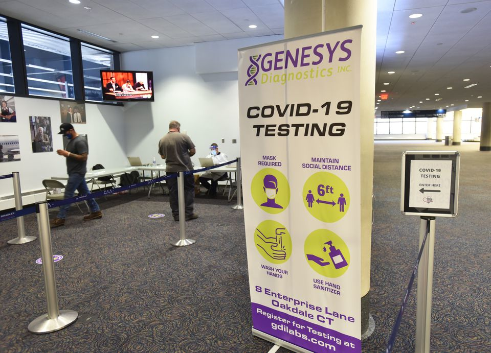10/1/2020 - Windsor Locks- The new COVID-19 testing area at Bradley International Airport located downstairs near the baggage claim.