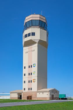 McConnell Air Force Base's new 10-story air traffic control tower was built just feet away from the site of the base's former tower. McConnell Air Force Base's new 10-story air traffic control tower was built just feet away from the site of the base's former tower.