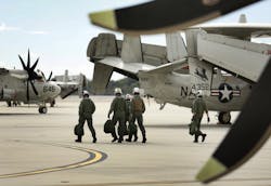 Considered the eyes and ears of a carrier strike group, the U.S. Navy's E-2 Hawkeye was first delivered 50 years ago. The venerable aircraft was honored during a ceremony Thursday, Oct. 16, 2014, at Norfolk Naval Station's Chambers Field. Considered the eyes and ears of a carrier strike group, the U.S. Navy's E-2 Hawkeye was first delivered 50 years ago. The venerable aircraft was honored during a ceremony Thursday, Oct. 16, 2014, at Norfolk Naval Station's Chambers Field.