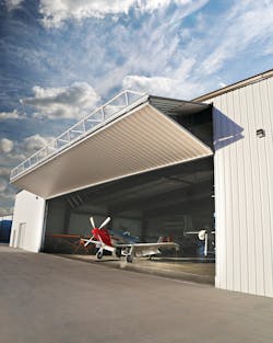 Bi-fold doors feature a unique truss system that keeps them stable up to widths of 90 feet, accommodating some of the largest equipment. Bi-fold doors feature a unique truss system that keeps them stable up to widths of 90 feet, accommodating some of the largest equipment.