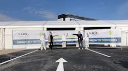 Christian Howaldt (right), CEO, InVitaGO GmbH, and Nina Strippel (left), COO, LUG aircargo handling GmbH, open the COVID-19 testing center in Cargo City South, Frankfurt airport.
