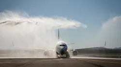 Before arriving at its gate, the first Avelo Airlines plane to Eugene Airport was welcomed by water cannons on the tarmac then pizza and gifts for the passengers inside the gate. Avelo Airlines commenced service Wednesday, May 12, 2021, offering affordable, direct flights between Los Angeles and Eugene four days a week.
