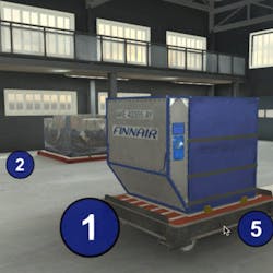 A screenshot of the virtual reality training for ULD operations.