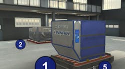 A screenshot of the virtual reality training for ULD operations. A screenshot of the virtual reality training for ULD operations.