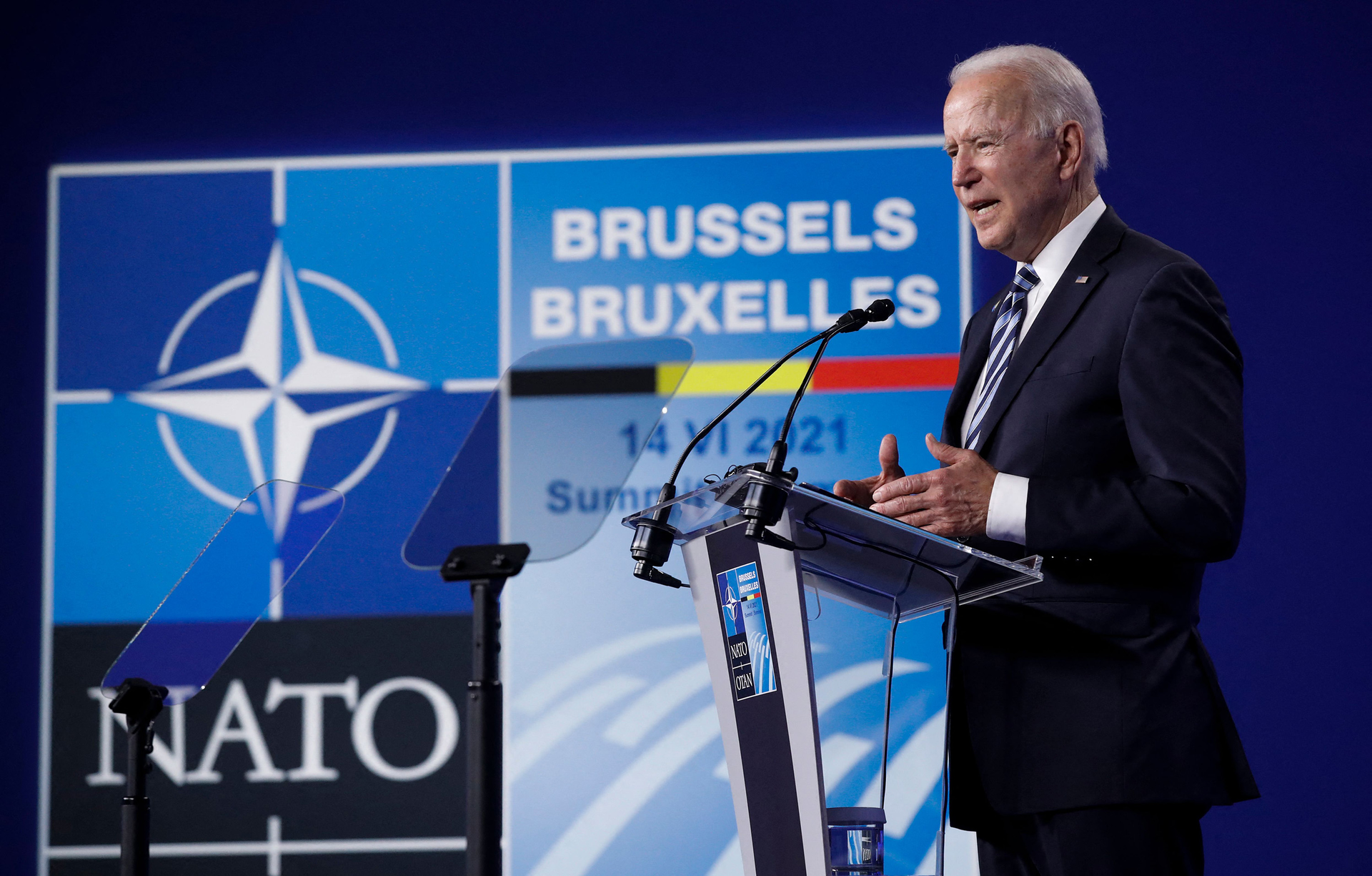U.S. President Joe Biden gives a press conference after the NATO summit at the North Atlantic Treaty Organization headquarters in Brussels, on June 14, 2021.
