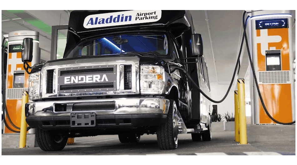 Endera&rsquo;s fully electric customized shuttles supplied to SP+ at the San Diego International Airport