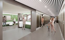 The new terminal at MCI will feature two all-gender restrooms to accommodate travelers. The new terminal at MCI will feature two all-gender restrooms to accommodate travelers.