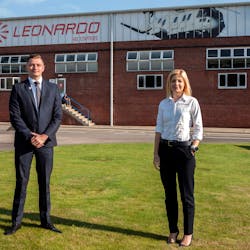 Christopher Thomson, supplier development manager for Leonardo Helicopters (UK) division, poses for a photo with RHH Franks managing director Elsa Hogan.