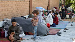 Internally displaced Afghan families, who fled from the northern province due to battle between Taliban and Afghan security forces, sit in the courtyard of the Wazir Akbar Khan mosque in Kabul on Aug. 13, 2021. Internally displaced Afghan families, who fled from the northern province due to battle between Taliban and Afghan security forces, sit in the courtyard of the Wazir Akbar Khan mosque in Kabul on Aug. 13, 2021.