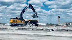 A rehabilitation project replacing the surface layer concrete on Runway 7R/25L is underway at Milwaukee Mitchell International Airport (MKE). The rehabilitation project uses recycled concrete aggregates to keep construction costs down.