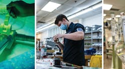 Trace Aviation employee works on King Air landing gear parts. Trace Aviation employee works on King Air landing gear parts.