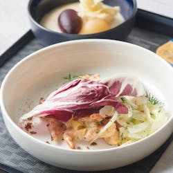 Hamburg cuisine is all about seafaring. On the menu is crab salad with a beetroot and potato terrine as an appetizer. Tasting Heimat, Lufthansa&apos;s new continental business class meal concept, brings German tastes of home on board.