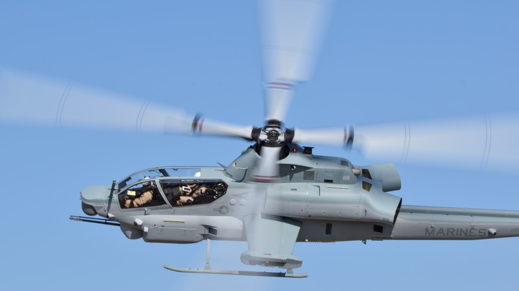 A Bell AH-1Z conducts flight testing at Bell&rsquo;s Amarillo Assembly Center before delivery to the U.S. Marine Corps.