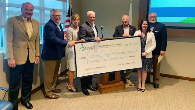 The Boca Raton Airport Authority presented a $25,000 contribution to the Boca Raton Airport Scholarship, administered by the George Snow Scholarship Fund.