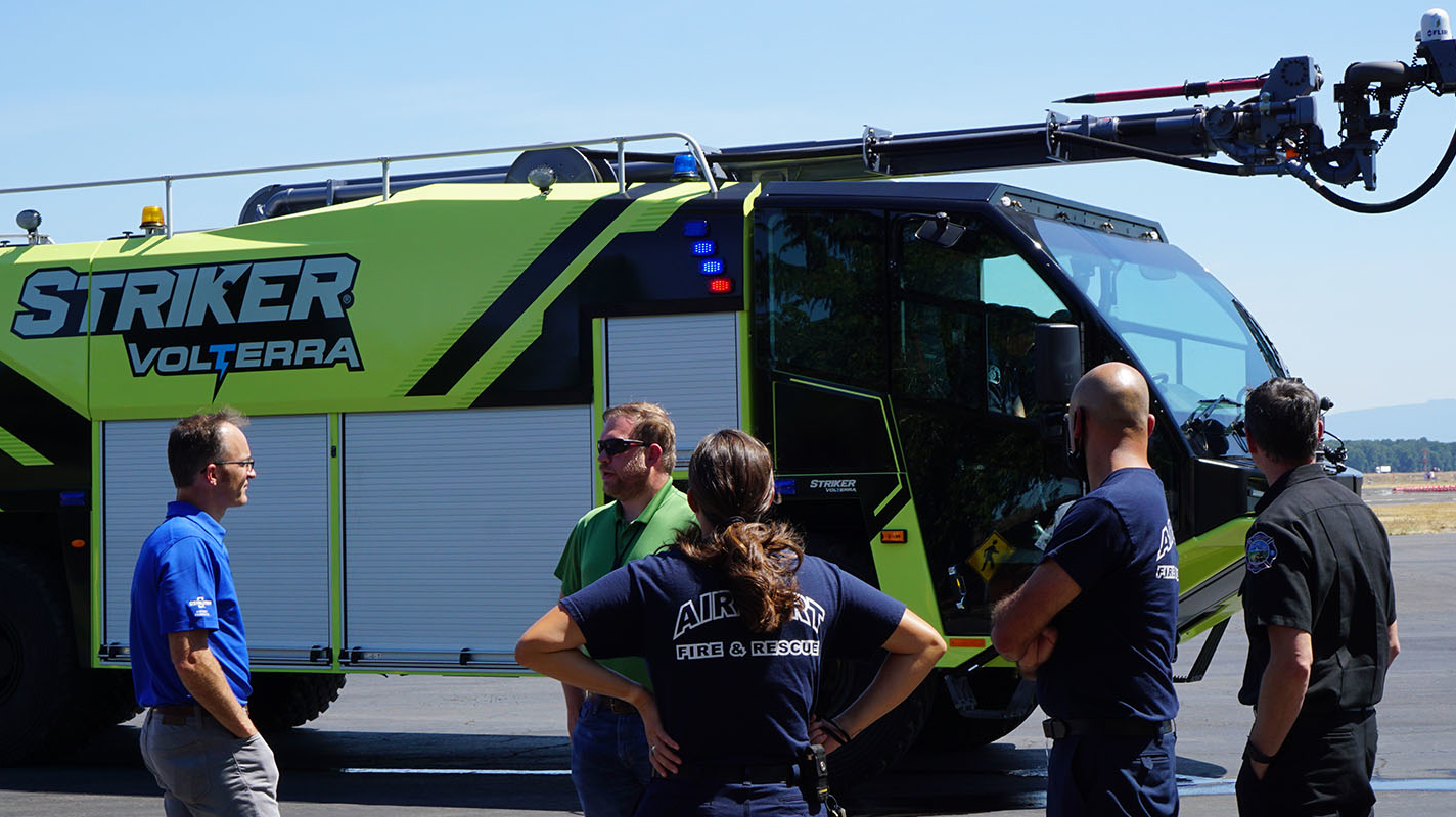 Oshkosh Airport Products kicks off second wave of the 2021 Road Rally across North America featuring the new Striker Volterra ARFF hybrid electric vehicle.