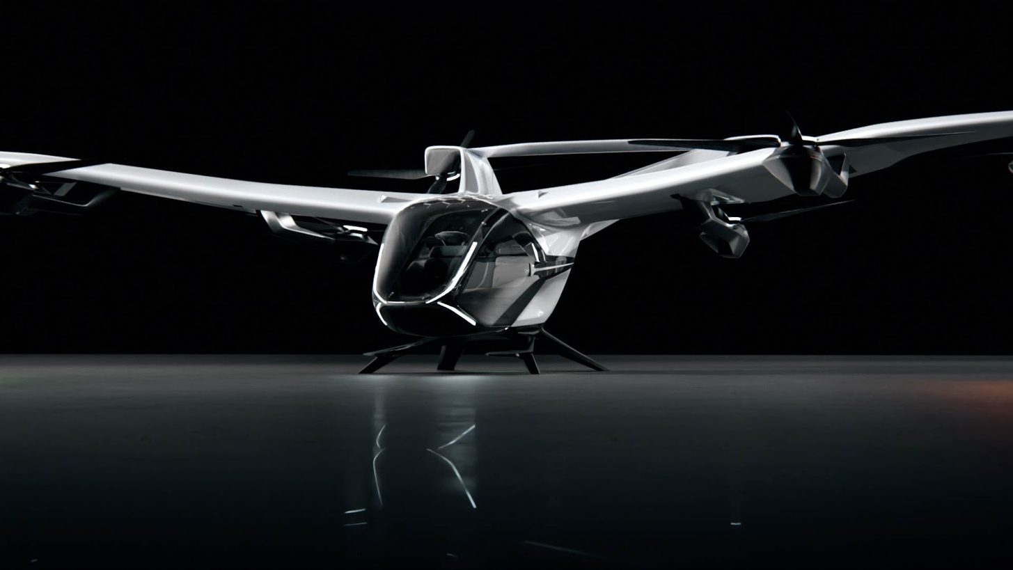 Ushering in the next generation of CityAirbus, the fully electric vehicle is equipped with fixed wings, a V-shaped tail, and eight electrically powered propellers.