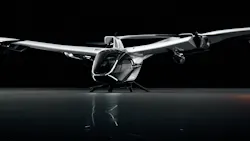 Ushering in the next generation of CityAirbus, the fully electric vehicle is equipped with fixed wings, a V-shaped tail, and eight electrically powered propellers. Ushering in the next generation of CityAirbus, the fully electric vehicle is equipped with fixed wings, a V-shaped tail, and eight electrically powered propellers.