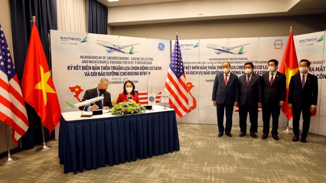 Bamboo Airways signed a Memorandum of Understanding (MOU) agreement with GE Aviation to purchase GEnx engines for its Boeing 787-9 aircraft order of 10 firm and 20 options valued at close to $2 billion (USD) list price.