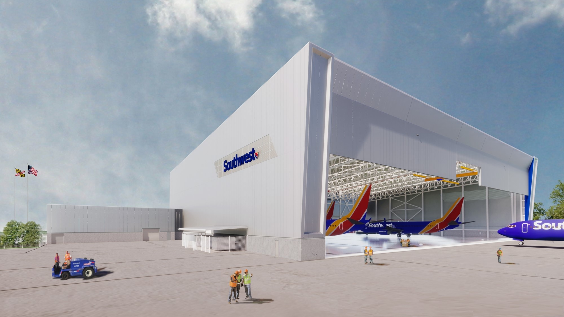 Development on a 27-acre site will include a hangar to accommodate up to three Boeing 737 aircrafts and apron space to accommodate up to eight Southwest Airlines jets, along with associated office and workshop space. The maintenance facility cost is estimated $135 million, which includes an investment of about $90 million from the airline.
