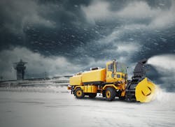 The MB4 high speed runway snowblower functions at a high capacity with the ability to move 7,500 tons of snow per hour.