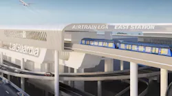 A rendering of the AirTrain approaching East Station at LaGuardia Airport in New York City. The watchdog group Reinvent Albany has concluded that the train line would cost about $345,900 per daily rider.