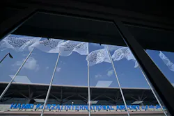 The Taliban flags installed at the Hamid Karzai International Airport are pictured in Kabul on September 11, 2021.