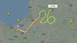 To celebrate the 26th anniversary of the Latvian airline airBaltic, one of the students of the airBaltic Pilot Academy created a unique drawing of the number 26 across the Latvian sky.
