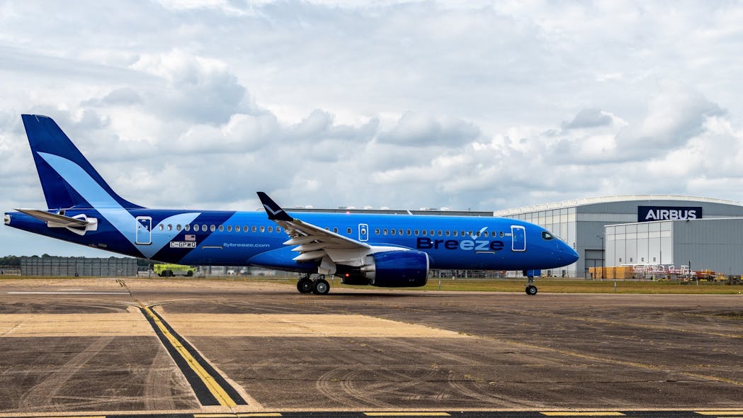 Breeze Airways (Breeze) unveiled its first of 80 A220-300 aircraft on order during a preview event at the Airbus A220 final assembly line in Mobile, Alabama.