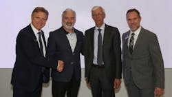 From left to right: Marc Parent, president and CEO of CAE; Michael Fedele, president, Innotech-Execaire Aviation Group; Nick Leontidis, group president, Civil Aviation, CAE; and Frederic Morais, head of CAE Flight Services. From left to right: Marc Parent, president and CEO of CAE; Michael Fedele, president, Innotech-Execaire Aviation Group; Nick Leontidis, group president, Civil Aviation, CAE; and Frederic Morais, head of CAE Flight Services.