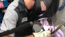 Duncan Aviation Welder and Machinist Marcus McMeekin is now certified to perform aluminum structural welding. Duncan Aviation Welder and Machinist Marcus McMeekin is now certified to perform aluminum structural welding.