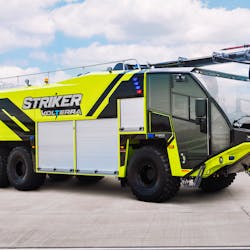 The Striker Volterra features a 13-liter diesel engine with an onboard battery to allow a variety of driving and operational modes to either combine or use the battery or engine exclusively during operations.