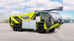 The Striker Volterra features a 13-liter diesel engine with an onboard battery to allow a variety of driving and operational modes to either combine or use the battery or engine exclusively during operations. The Striker Volterra features a 13-liter diesel engine with an onboard battery to allow a variety of driving and operational modes to either combine or use the battery or engine exclusively during operations.