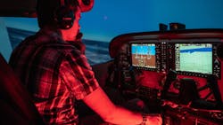 Students hone their skills in a Frasca Cessna 172 flight simulator on Embry-Riddle’s Daytona Beach Campus. Students hone their skills in a Frasca Cessna 172 flight simulator on Embry-Riddle’s Daytona Beach Campus.