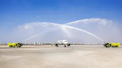 At Tel Aviv’s Ben Gurion Airport, a water cannon salute welcomed the inaugural Gulf Air flight from Bahrain on Sept. 30.