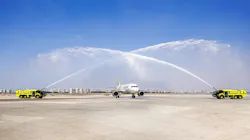 At Tel Aviv’s Ben Gurion Airport, a water cannon salute welcomed the inaugural Gulf Air flight from Bahrain on Sept. 30.