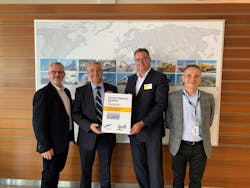 Sabena technics and Liebherr-Aerospace signed a maintenance agreement covering the new air management system component repairs for all ATR42/72-600 aircraft fleets supported by the European MRO. At a recent signing ceremony (from left to right) were: Alain Colin, Vice-President Production – Sabena technics, Thierry Gourmanel, Head of Sales & Marketing EUMA – Liebherr Aerospace, Philippe Delisle, Chief Operating Officer – Sabena technics, and Pierre Soulacroup, Regional Sales Manager – Liebherr Aerospace. Sabena technics and Liebherr-Aerospace signed a maintenance agreement covering the new air management system component repairs for all ATR42/72-600 aircraft fleets supported by the European MRO. At a recent signing ceremony (from left to right) were: Alain Colin, Vice-President Production – Sabena technics, Thierry Gourmanel, Head of Sales & Marketing EUMA – Liebherr Aerospace, Philippe Delisle, Chief Operating Officer – Sabena technics, and Pierre Soulacroup, Regional Sales Manager – Liebherr Aerospace.