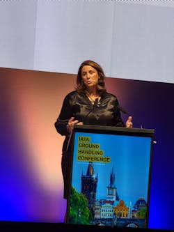 Monika Mejstrikova, director of ground operations at IATA, addresses the delegates at the IATA Ground Handling Conference. Monika Mejstrikova, director of ground operations at IATA, addresses the delegates at the IATA Ground Handling Conference.