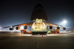 With a wingspan of 88.4 meters, a length of 84 meters and an empty weight of 285 tons, the six-engine Antonov An-225 is the longest and heaviest cargo aircraft in the world. Here, the unloading of the Antonov An-225 at Rzeszów Airport in Poland. With a wingspan of 88.4 meters, a length of 84 meters and an empty weight of 285 tons, the six-engine Antonov An-225 is the longest and heaviest cargo aircraft in the world. Here, the unloading of the Antonov An-225 at Rzeszów Airport in Poland.